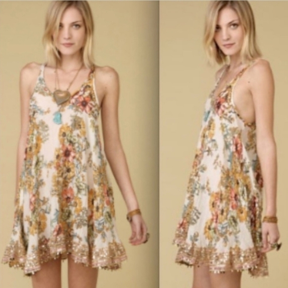 Free People | Boho Floral Dress with Sequin Hem Size XS - Picture 2 of 8